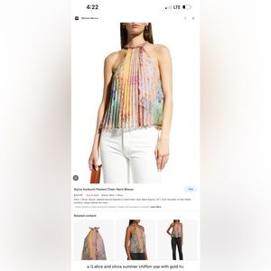 Alice + Olivia chain neck pleated top for summer